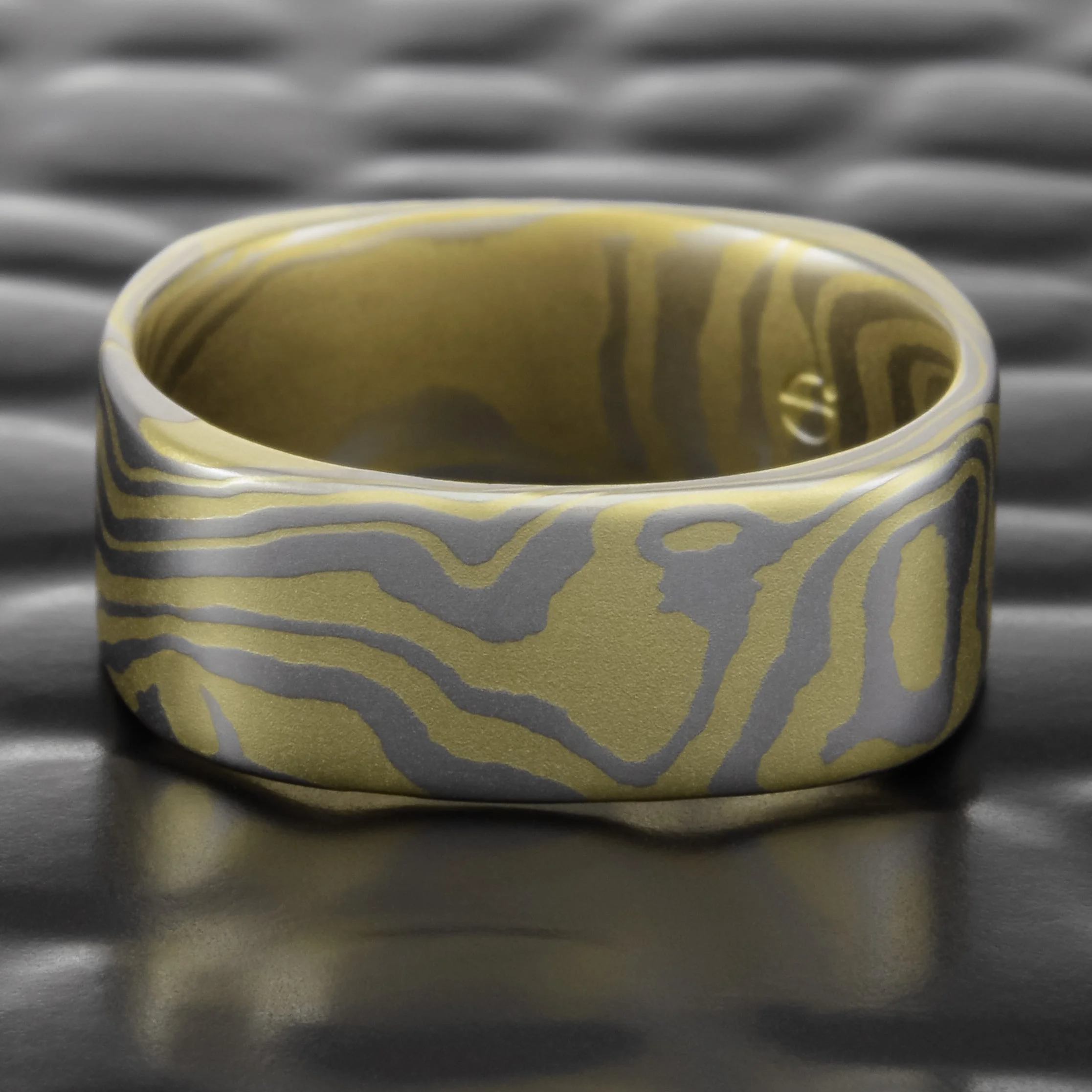 Women's Square Platinum & 18K Gold Mokume Gane Ring | TERRA